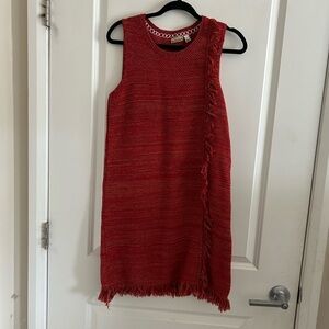 Anthropologie Holding Horses Red Knit Shift Fringe Sleeveless Dress
